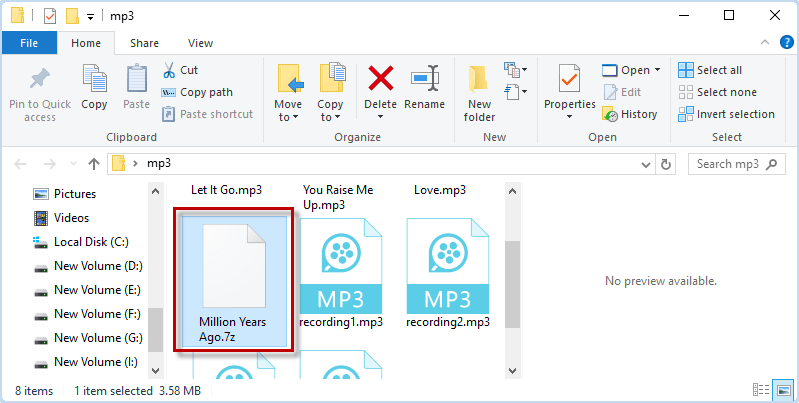 encrypted zip mp3 audio file craeted by 7-Zip