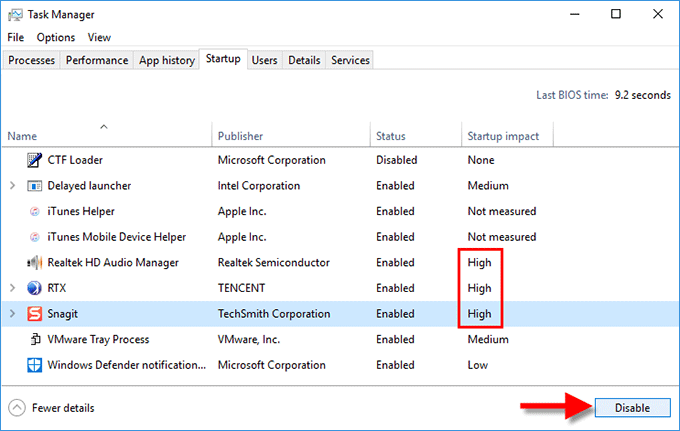 Disable startup programs