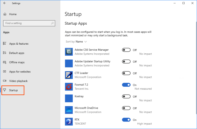 Change Startup Program in Settings