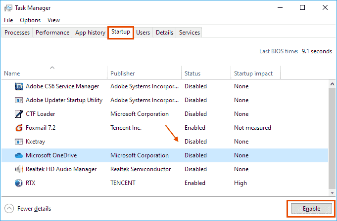 Change Startup Programs in Task Manager