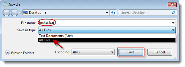 Save as locker.bat file