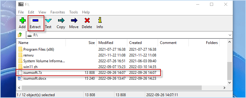 extract document file with 7-zip