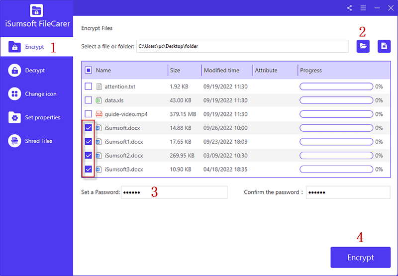 encry Word document file with iSumsoft FileCarer