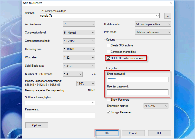 enter password for video in 7-Zip