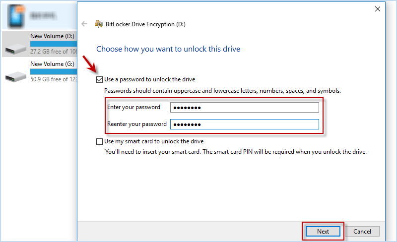 enter password in BitLocker