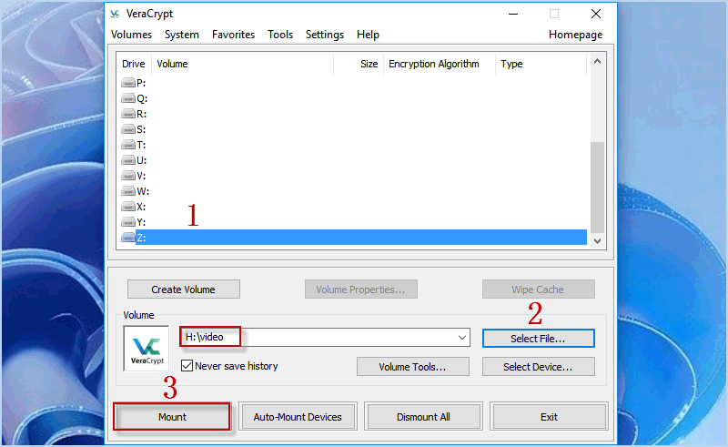 mount encrypted file container