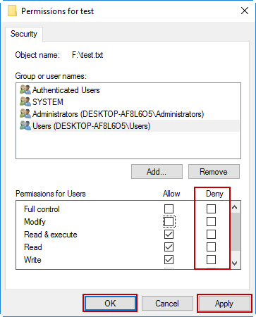 Cancel deny permissions