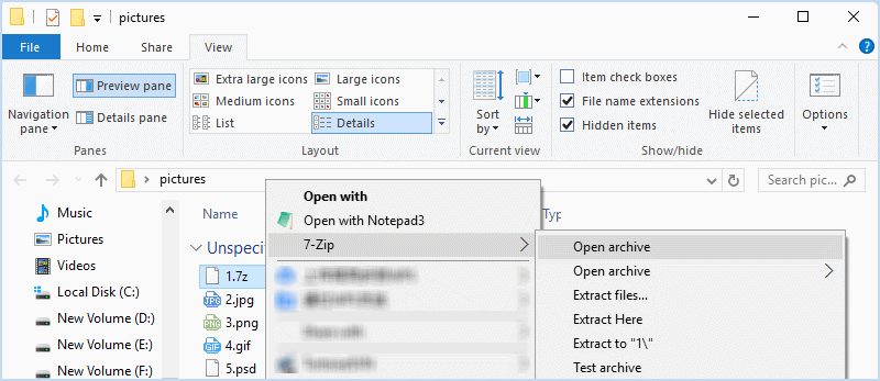 open zip picuter with 7-Zip