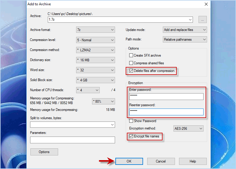 put password on pictures using 7-Zip