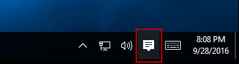 Action Center icon on taskbar