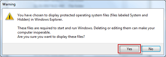 click yes to display these files
