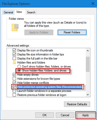 Show hidden files, folders, and drives