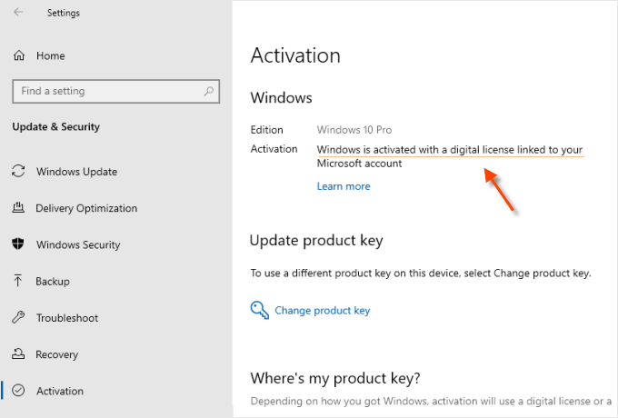 Windows is activated with a digital license