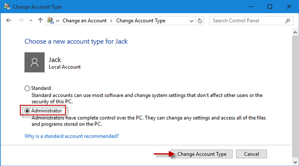 Change account type