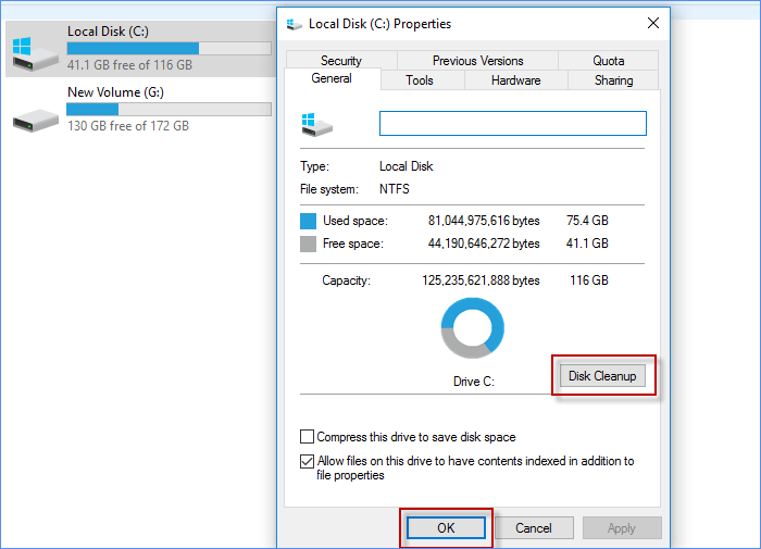 click on disk cleanup