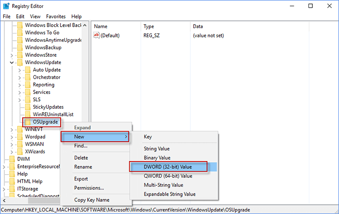  create a new DWORD (32-bit) Value 