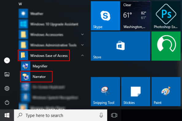 Open Narrator from Start Menu