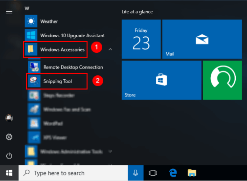 Start Snipping tool from Start Menu
