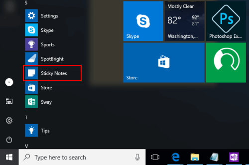 Open Sticky Notes from Start Menu