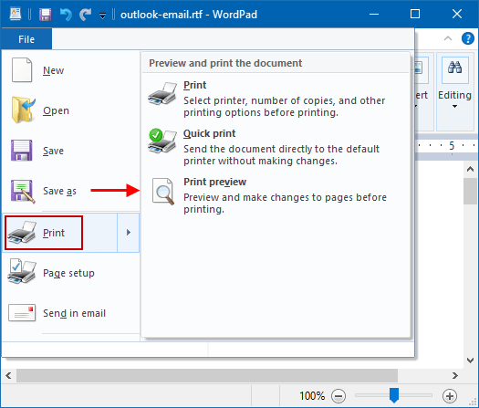 Print a Wordpad document