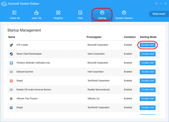 disable startup processes