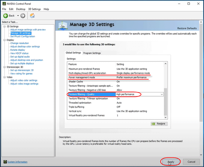 manage 3D settings