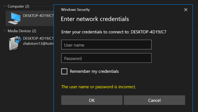 Enter network credentials