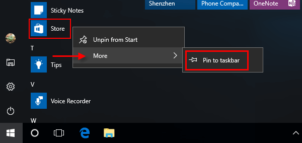 Pin Apps to Taskbar from Start Menu