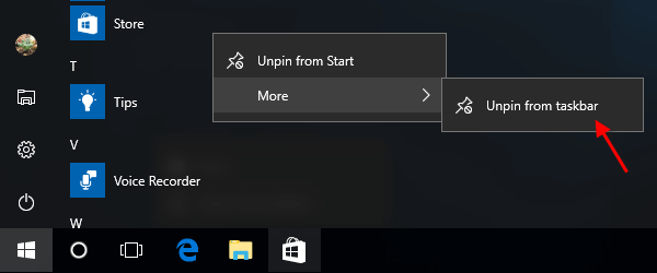 Unpin from taskbar 