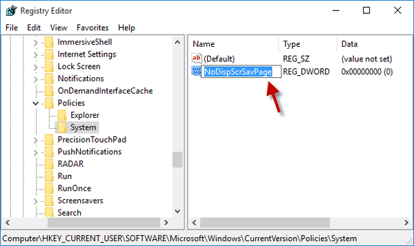 NoDispScrSavPage value