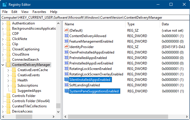 Open Content Delivery Manager registry key