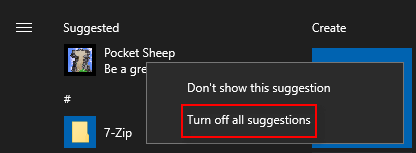 Turn off suggested apps
