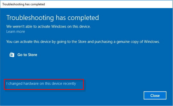 changed hardware recently Windows 10
