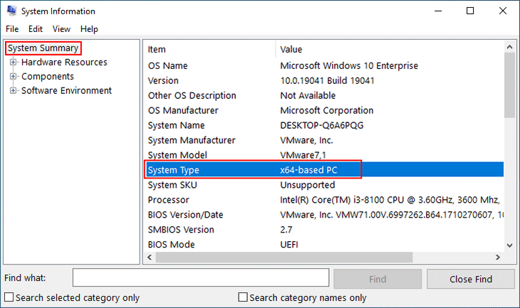 select system summary