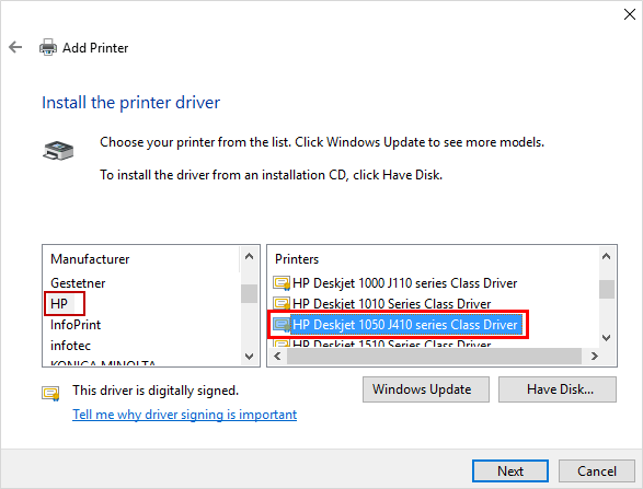 Install printer driver