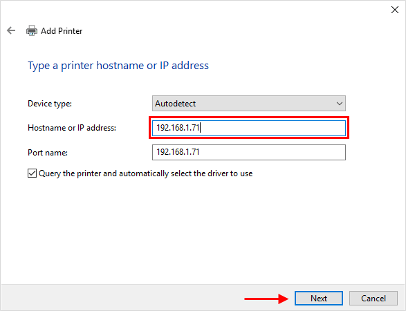 Type the IP address