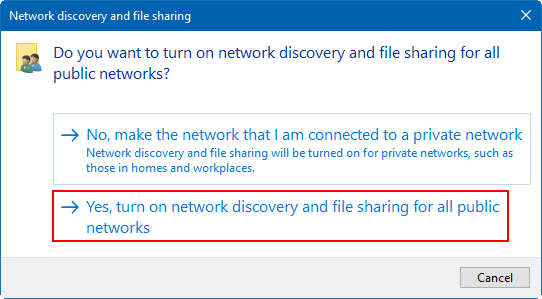 Turn on network discovery