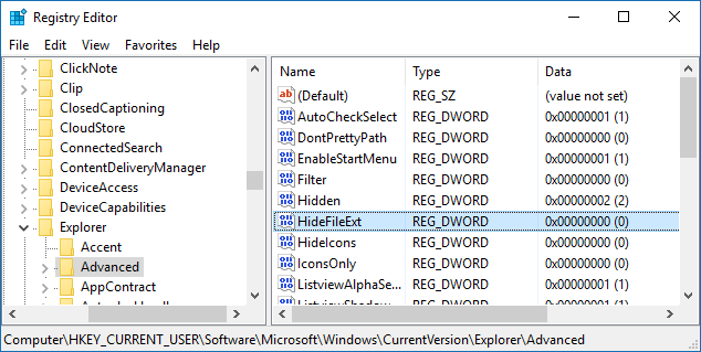 Modify the value of HidFileExt