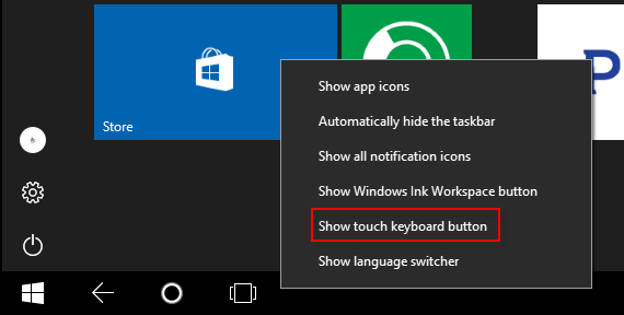 show or hide touch keyboard from taskbar