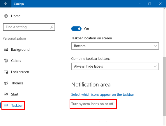 Turn system icons on or off