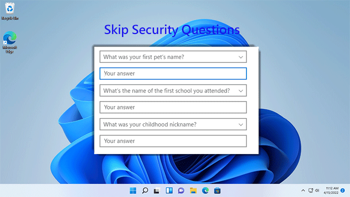 windows 11 skip security questions setup