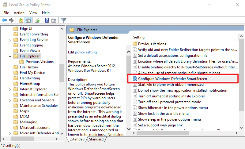 enable windows defender smartscreen