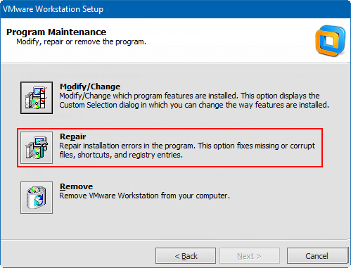 Repair VMware Workstation