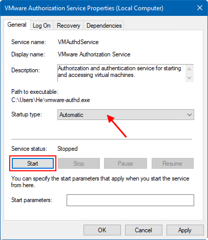 Start VMware Authorization service