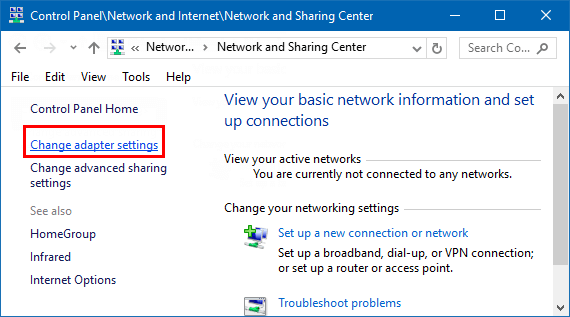 Change adapter setting