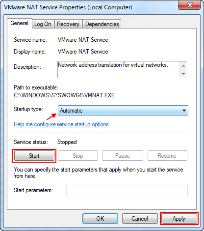 Start VMware NAT service