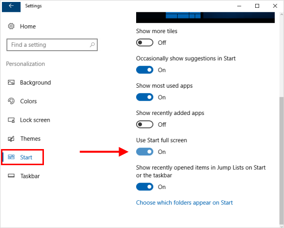 Use Start full screen