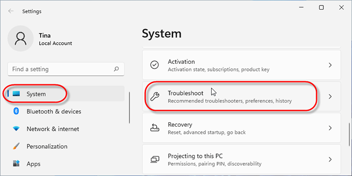 select Troubleshoot