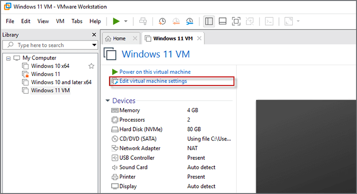 click on Edit virtual machine settings