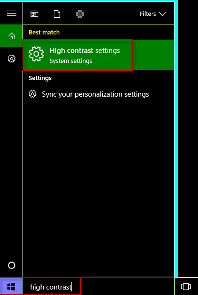 high contrast settings
